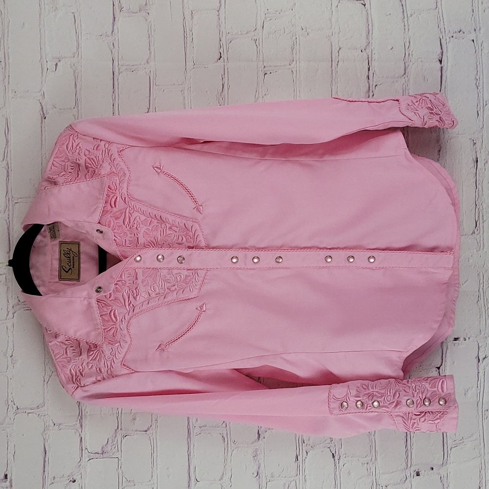Scully Pink Long Sleeve Snap Button Down Western Embroidered Shirt. Size Small.